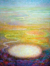 Jos van Wunnik: Resonantieplek 5-Witte ovaal | caseïnetempera op paneel | 100x75 cm | 2003